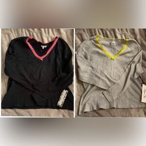 NWT—Bundle of 2 Women's V-Neck Long Sleeve Shirts with Contrast Trim